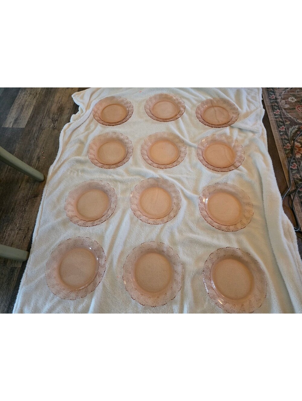 Set of 12 Vintage Pink Depression Glass Plates with Grape Pattern